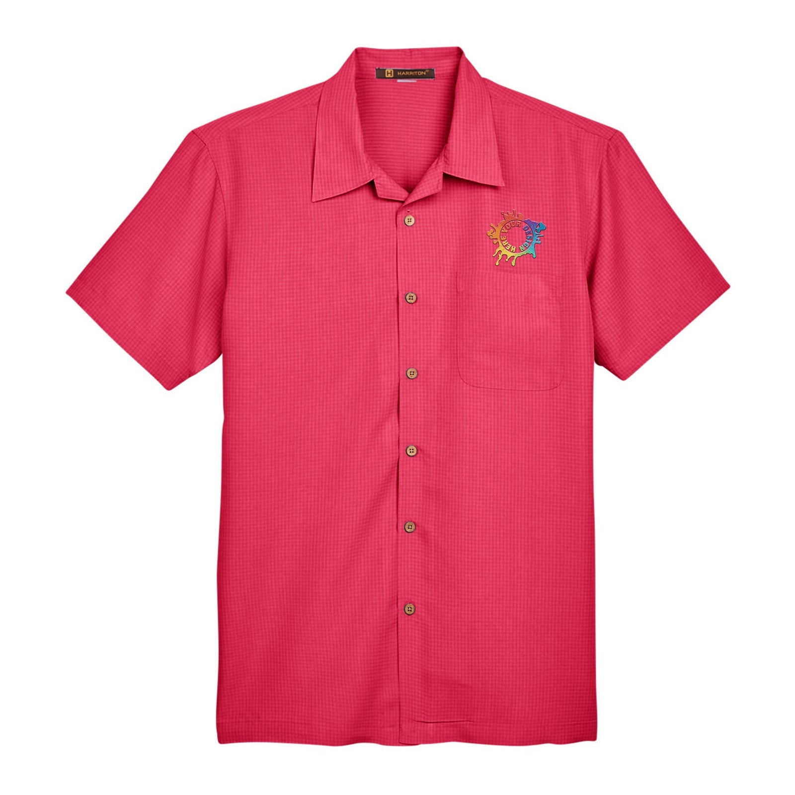 Harriton Men's Barbados Textured Camp Shirt Embroidery - Mato & Hash