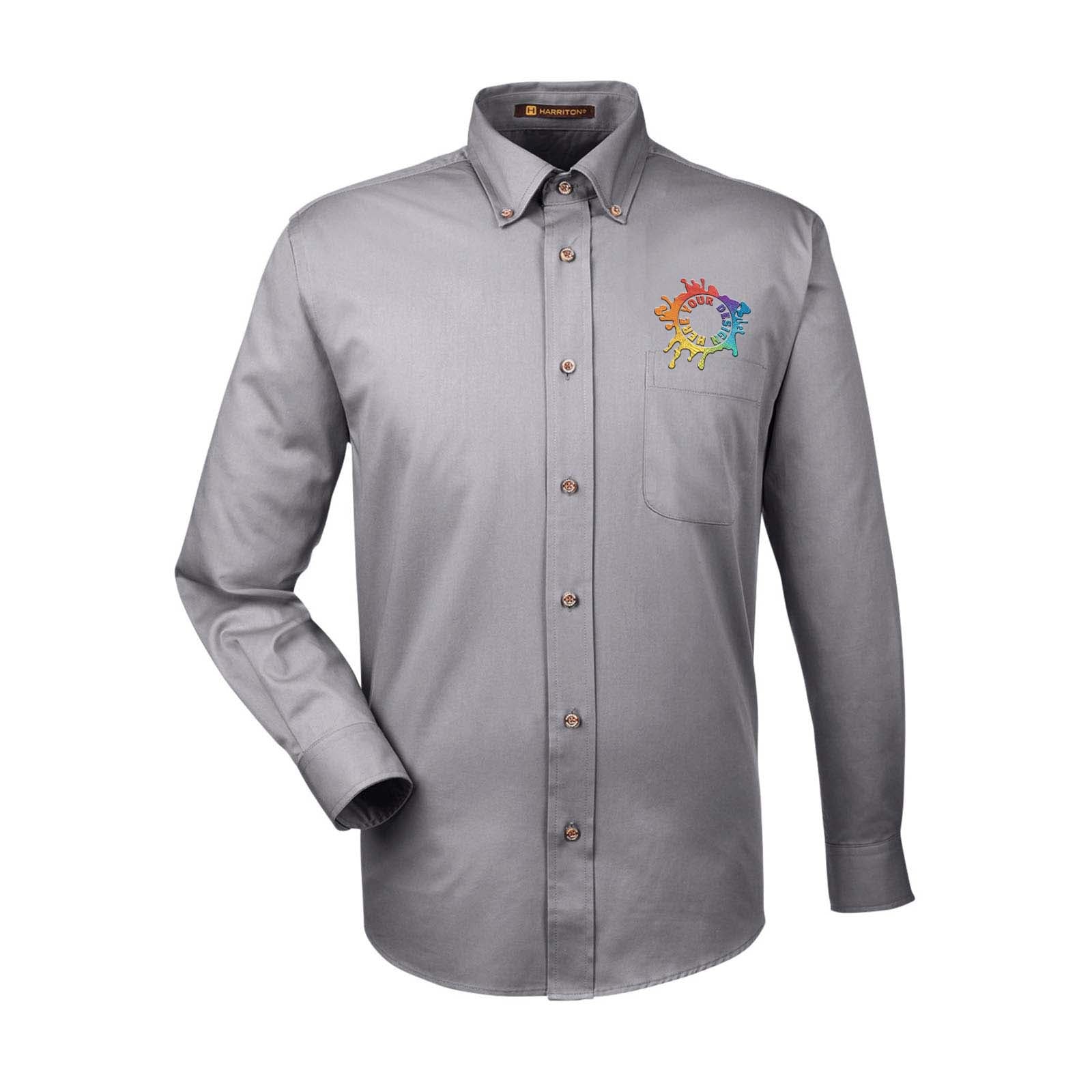 Harriton Men's Easy Blend™ Long-Sleeve Twill Shirt with Stain-Release Embroidery - Mato & Hash