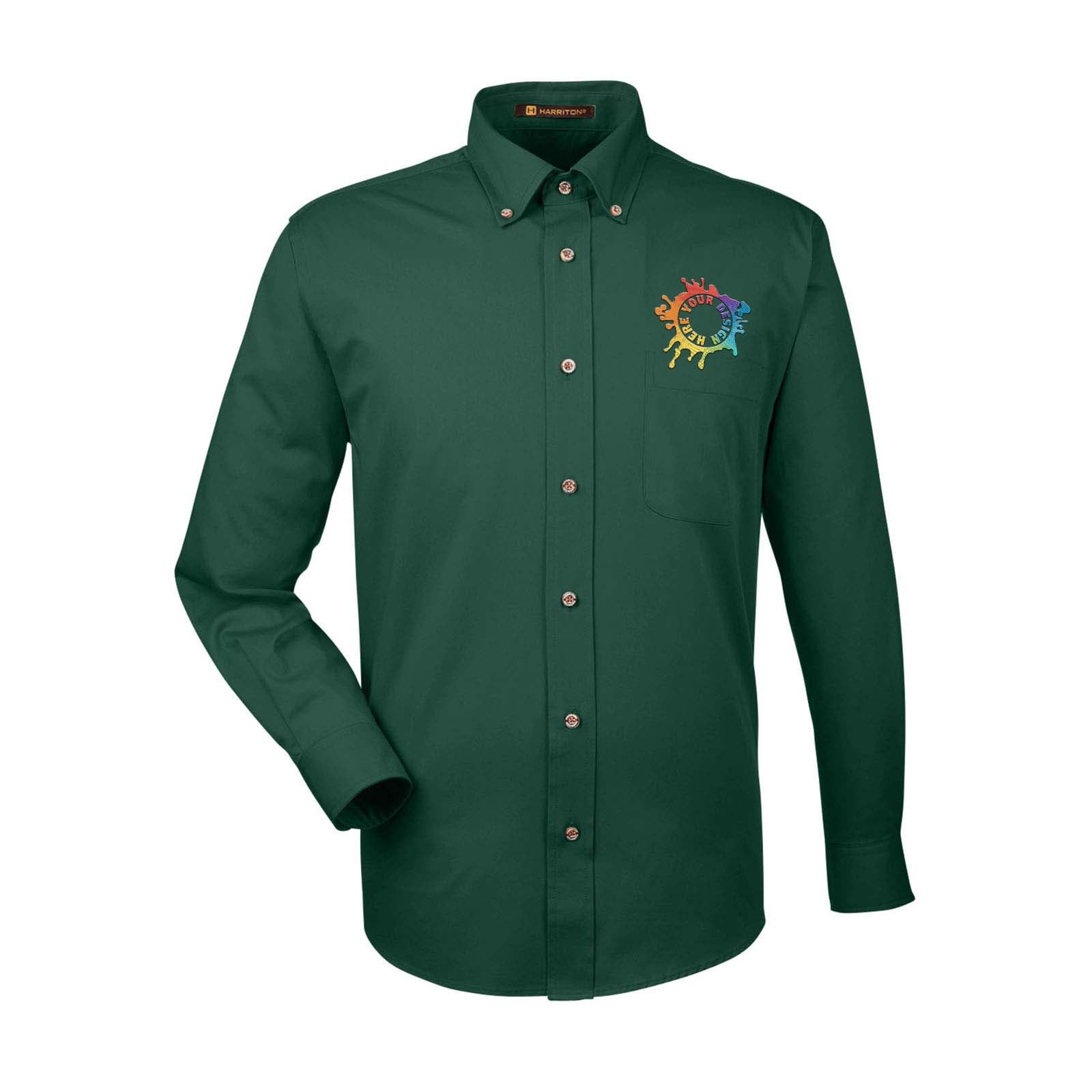 Harriton Men's Easy Blend™ Long-Sleeve Twill Shirt with Stain-Release Embroidery - Mato & Hash