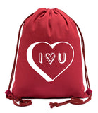Accessory - Valentine's Day Bags, Cotton Drawstring Cinch Backpacks, Valentines Day Gift Bags - I Heart U
