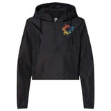 Independent Trading Co. - Women's Lightweight Quarter-Zip Pullover Crop Windbreaker Jacket Embroidery