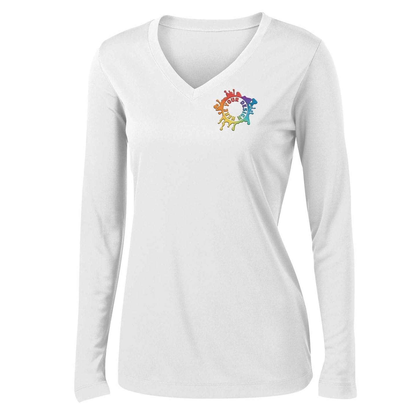 Mato & Hash Women's Performance Polyester Long Sleeve V-Neck T-Shirt Embroidery - Mato & Hash