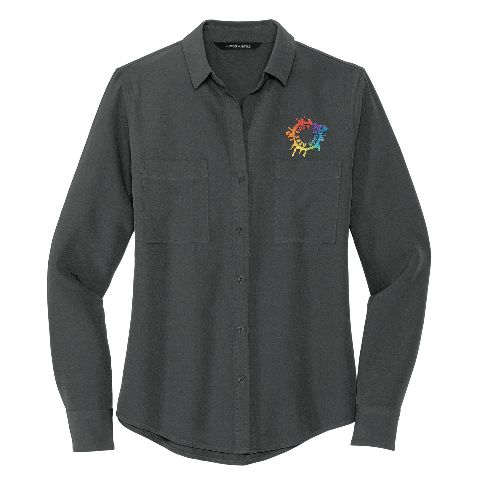 MERCER+METTLE™ Women's Stretch Crepe Long Sleeve Camp Blouse Embroidery - Mato & Hash