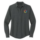 MERCER+METTLE™ Women's Stretch Crepe Long Sleeve Camp Blouse Embroidery