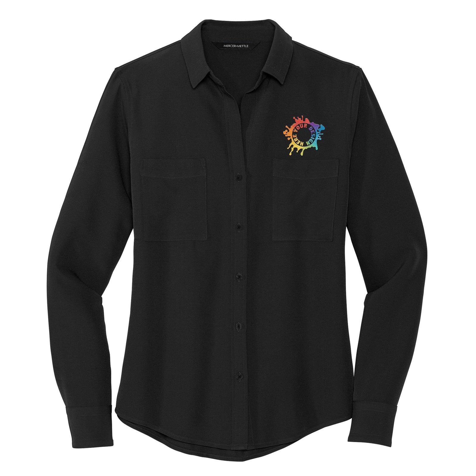 MERCER+METTLE™ Women's Stretch Crepe Long Sleeve Camp Blouse Embroidery - Mato & Hash