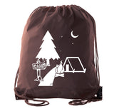Night Scene + Tent & Campfire Polyester Drawstring Bag