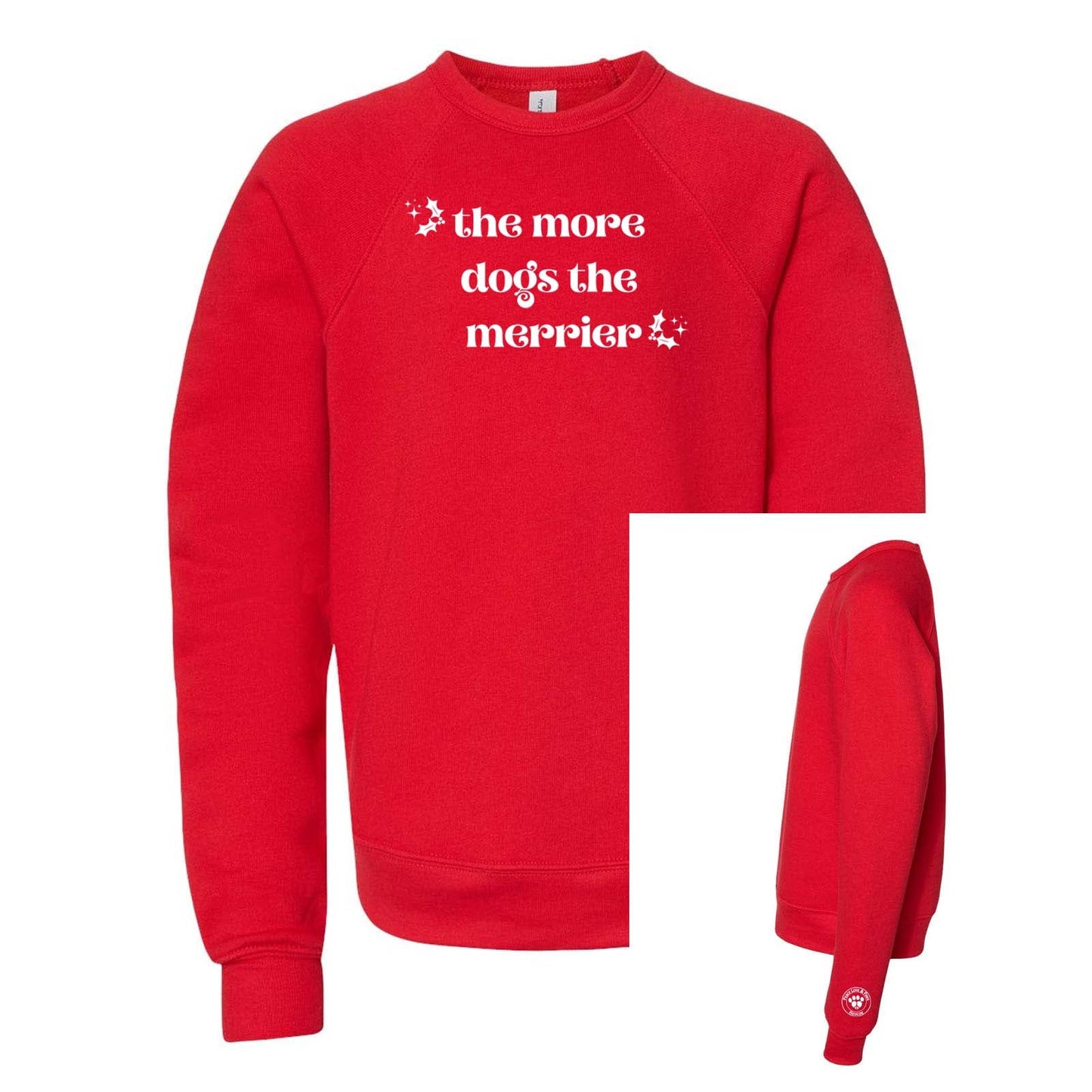 Peace, Love, and Paws Bella + Canvas Youth Cotton/Polyester fleece Raglan Crewneck Sweatshirt Left Chest Printed - Mato & Hash