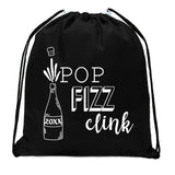 Pop Fizz Clink Champagne Bottle & Custom New Year Mini Polyester Drawstring Bag