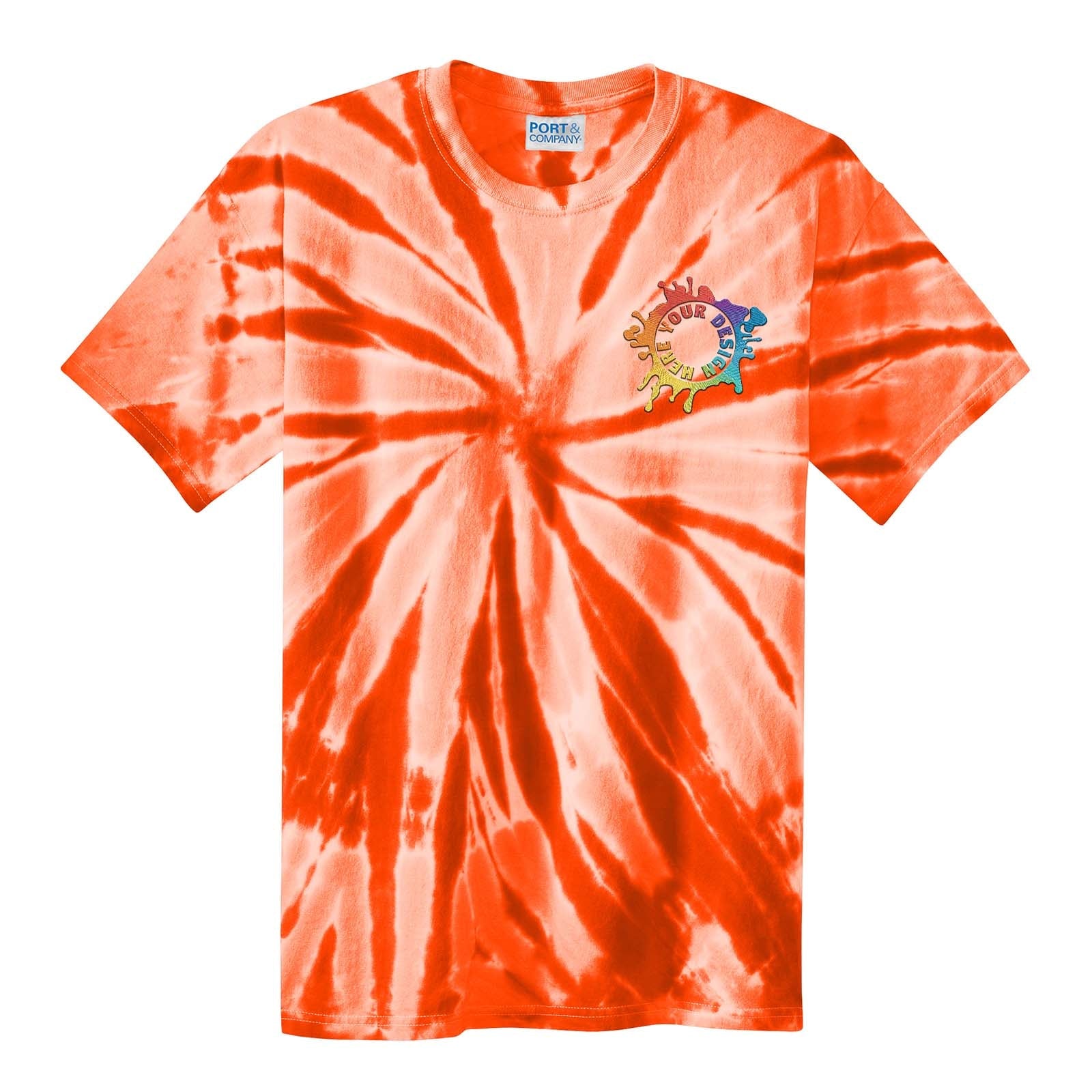 Port & Company 100% Cotton Unisex Tie-Dye T-Shirt Embroidery - Mato & Hash