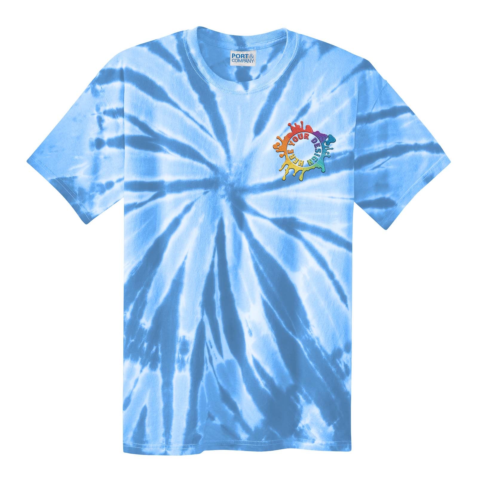 Port & Company 100% Cotton Unisex Tie-Dye T-Shirt Embroidery - Mato & Hash