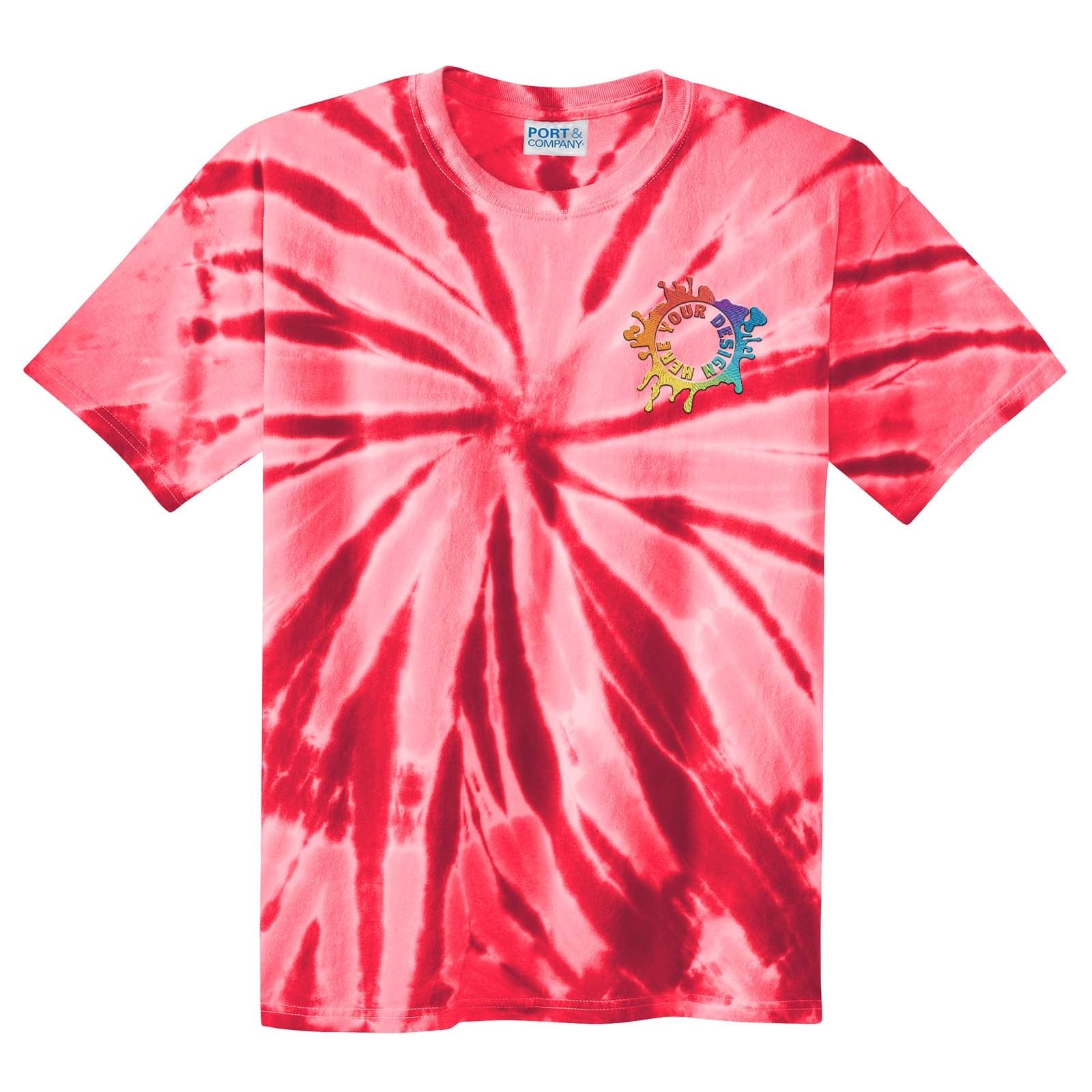 Port & Company 100% Cotton Unisex Tie-Dye T-Shirt Embroidery - Mato & Hash