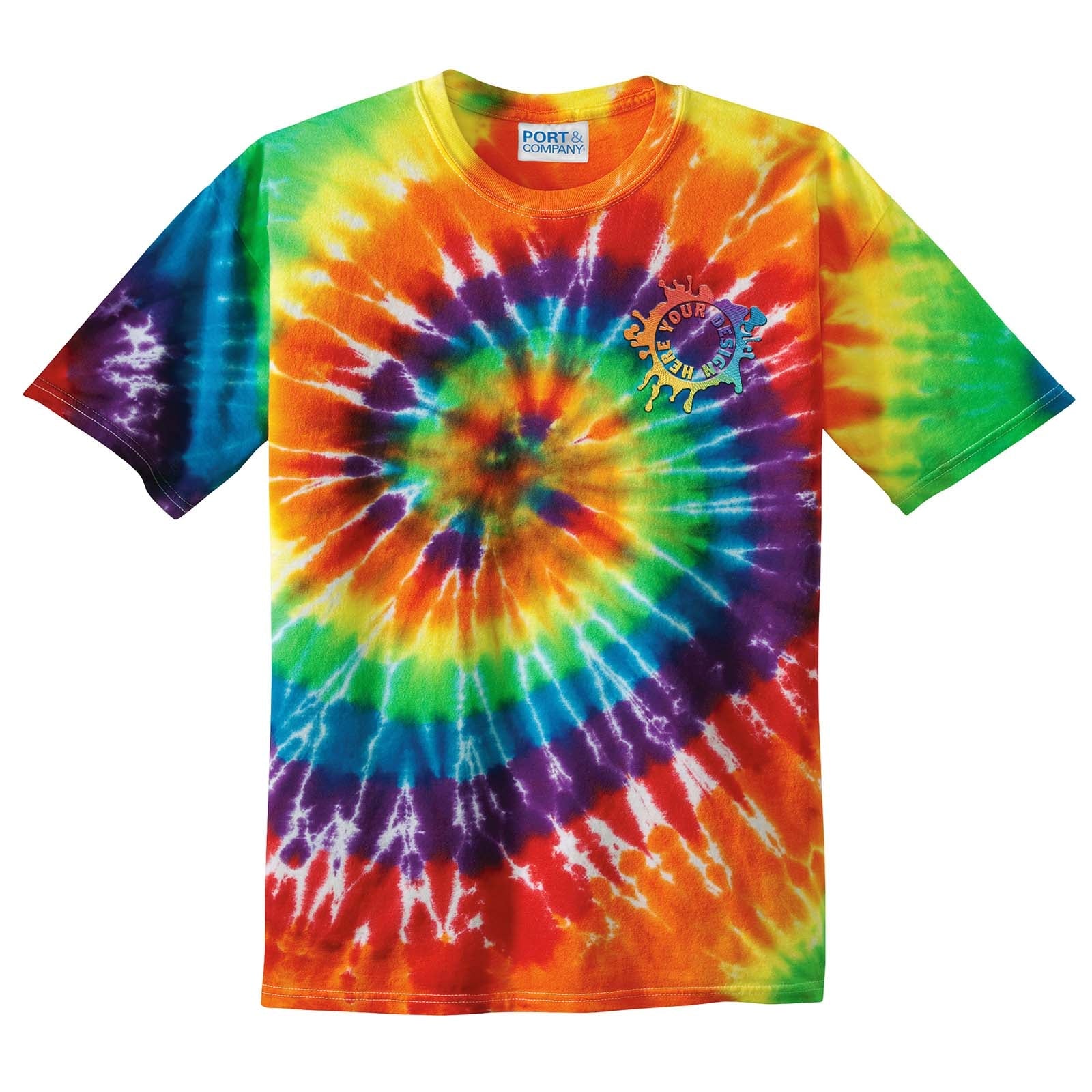 Port & Company 100% Cotton Unisex Tie-Dye T-Shirt Embroidery - Mato & Hash