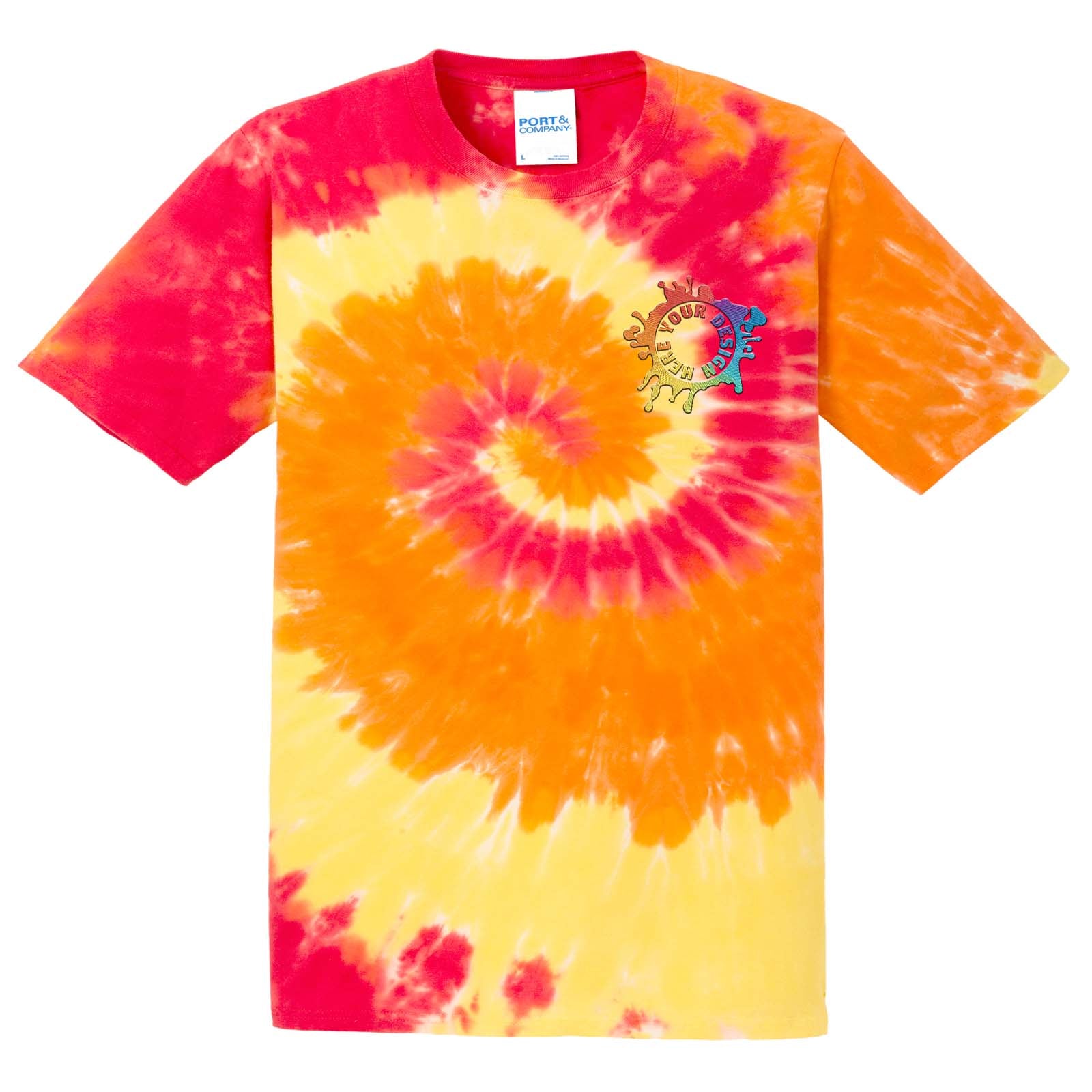 Port & Company 100% Cotton Unisex Tie-Dye T-Shirt Embroidery - Mato & Hash
