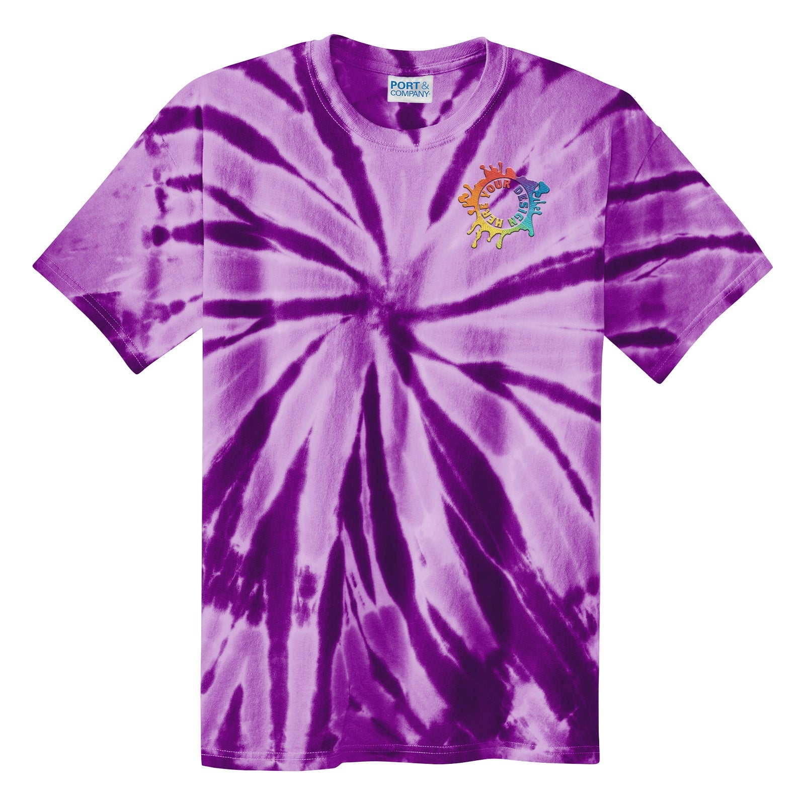 Port & Company 100% Cotton Unisex Tie-Dye T-Shirt Embroidery - Mato & Hash