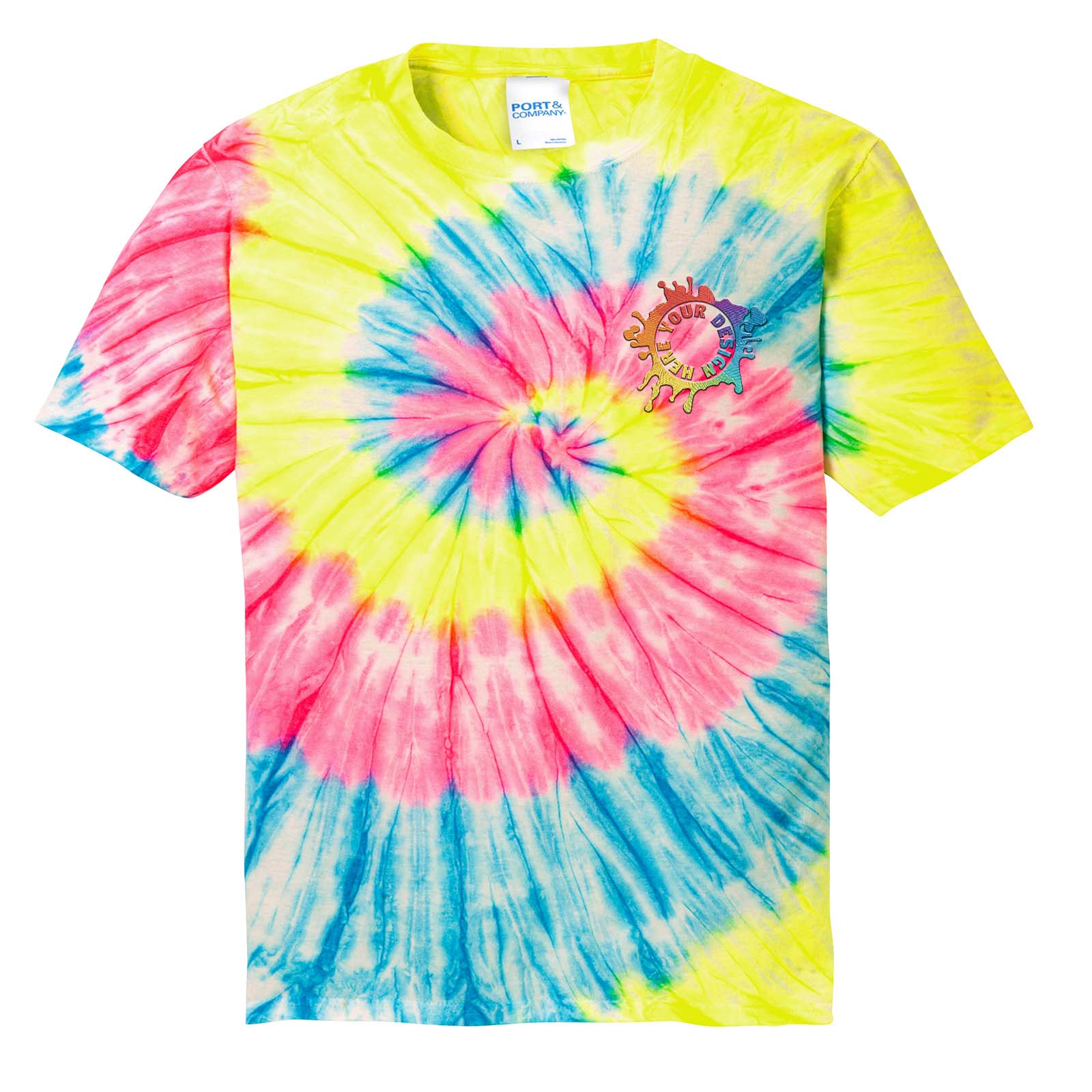 Port & Company 100% Cotton Unisex Tie-Dye T-Shirt Embroidery - Mato & Hash