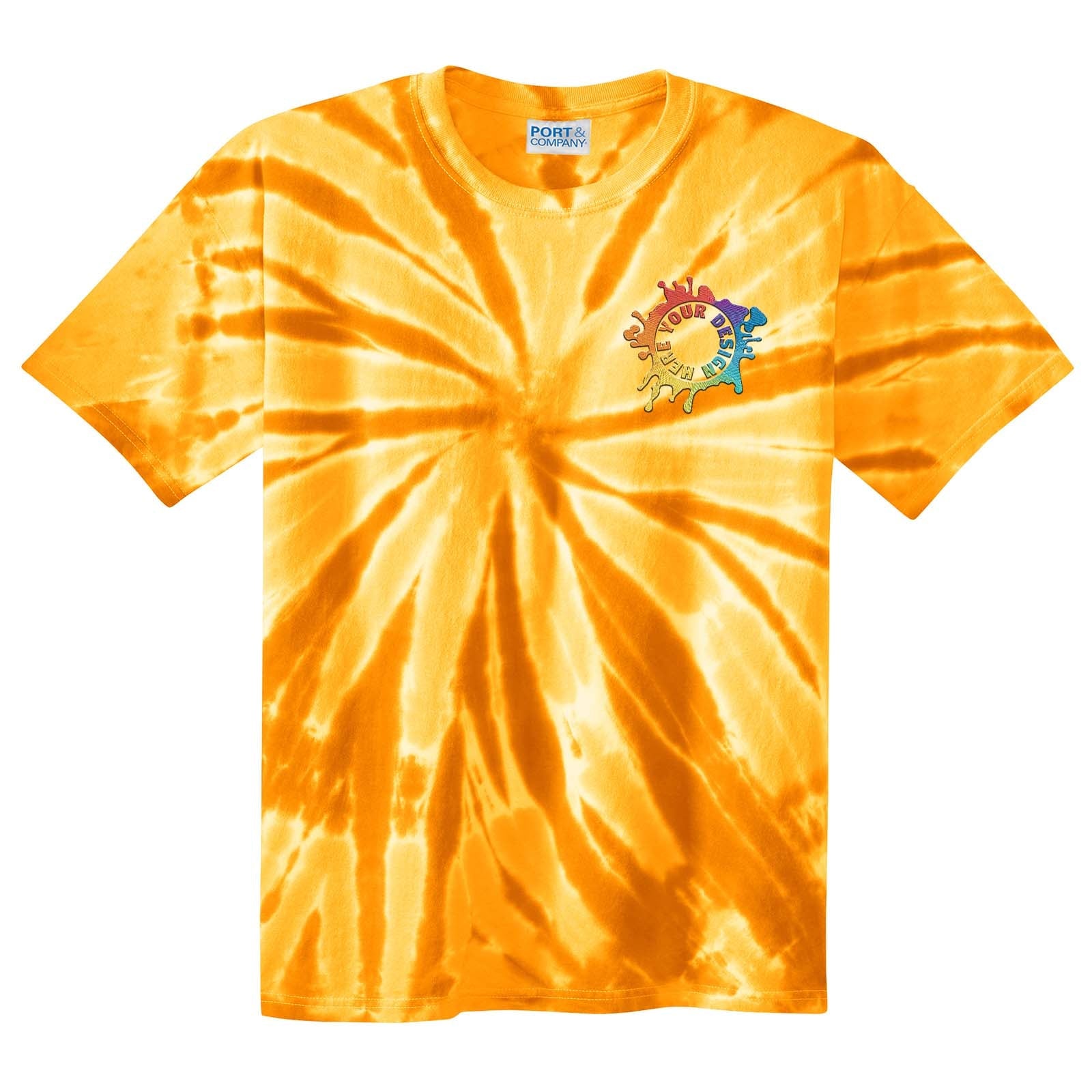 Port & Company 100% Cotton Unisex Tie-Dye T-Shirt Embroidery - Mato & Hash
