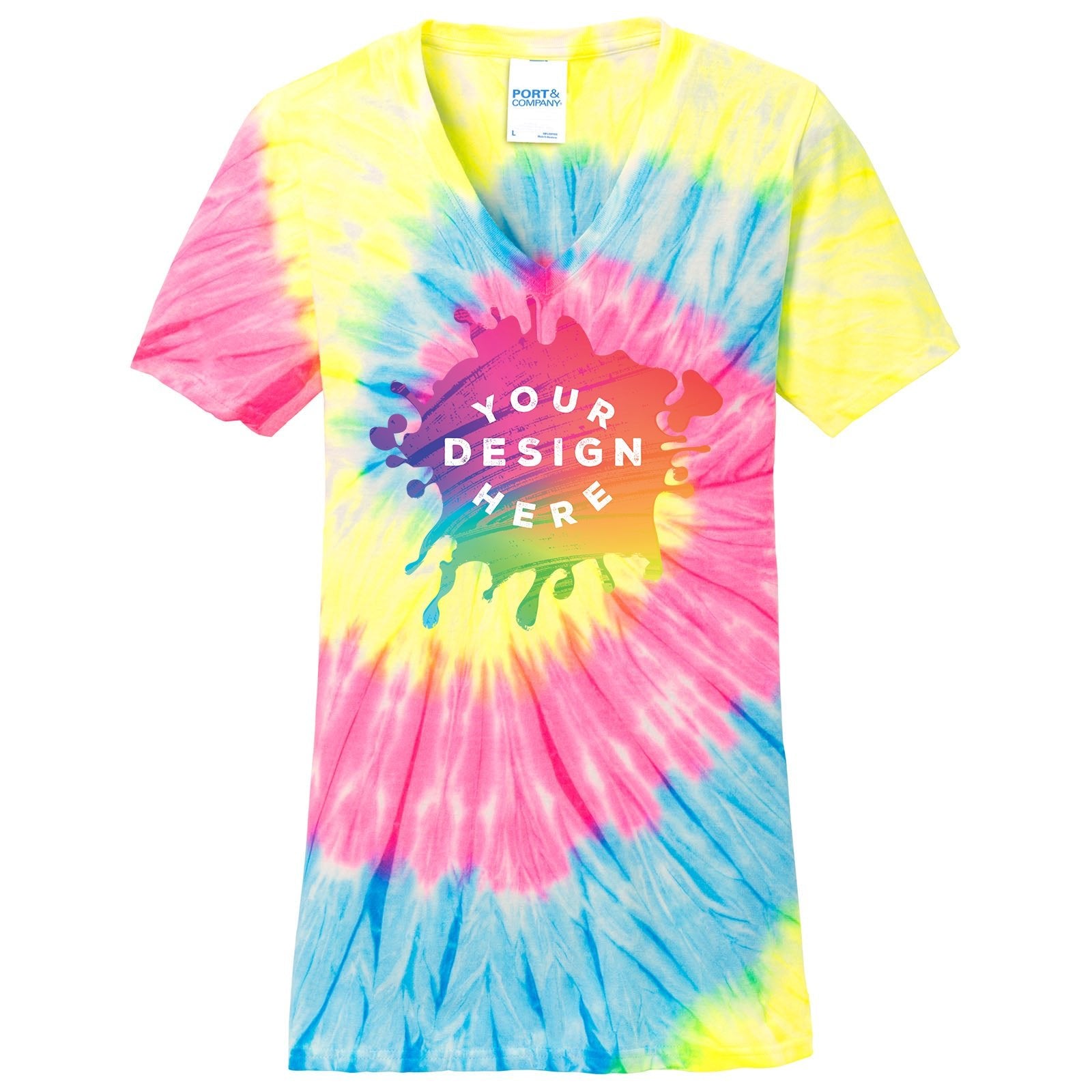 Port & Company 100% Cotton Women's Tie-Dye V-Neck T-Shirt - Mato & Hash