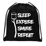 Sleep, Explore, S'more, Repeat Mini Polyester Drawstring Bag