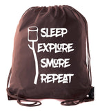 Sleep, Explore, S'more, Repeat Polyester Drawstring Bag