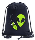 Smoking Alien Cotton Drawstring Bag
