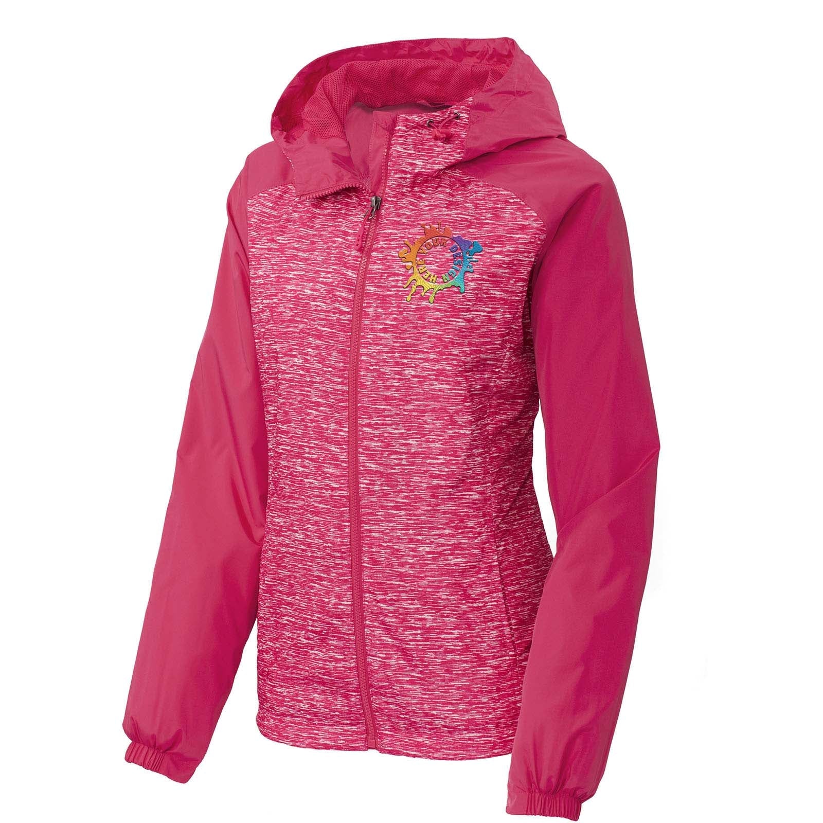 Sport-Tek® Ladies Heather Colorblock Raglan Hooded Wind Jacket Embroidery - Mato & Hash