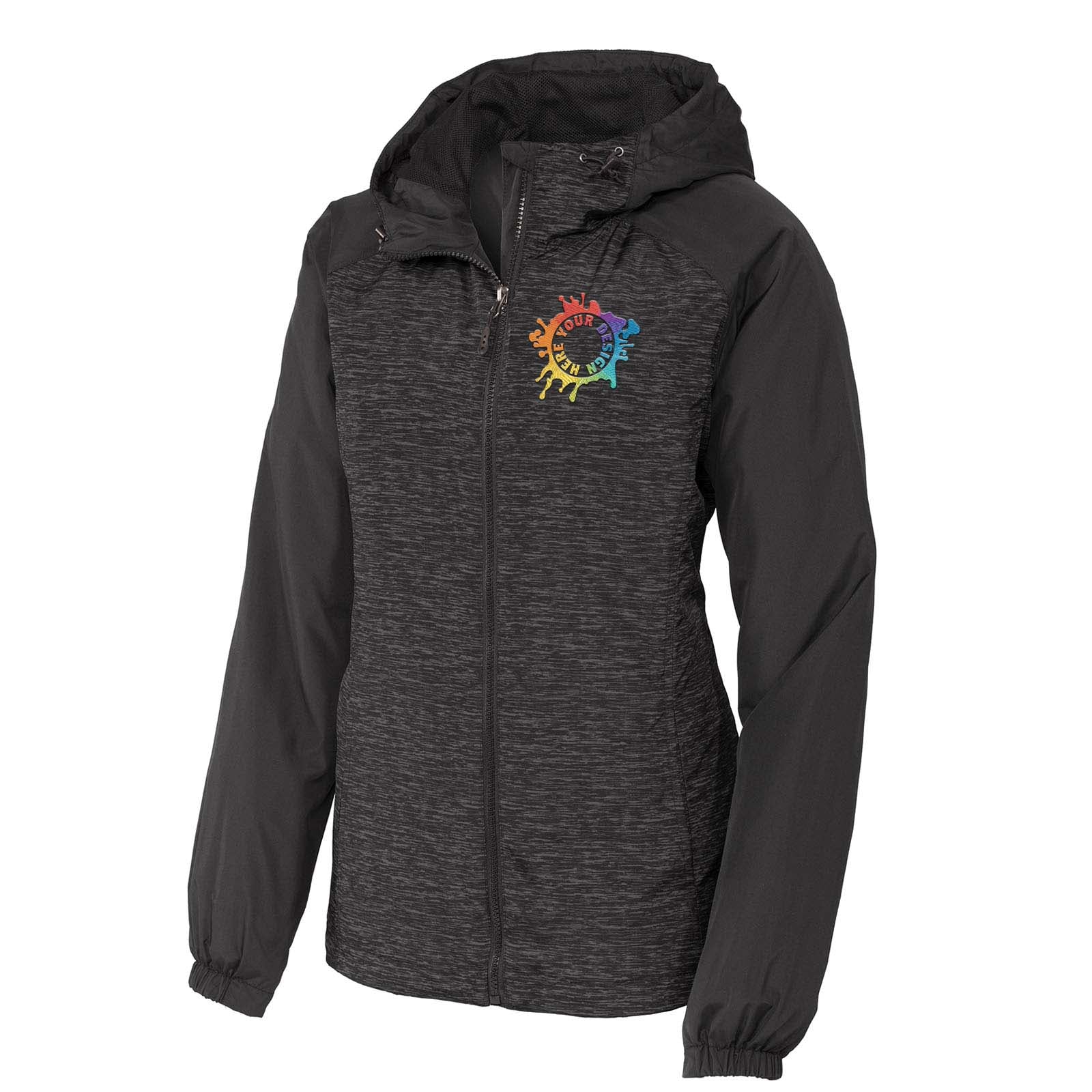 Sport-Tek® Ladies Heather Colorblock Raglan Hooded Wind Jacket Embroidery - Mato & Hash