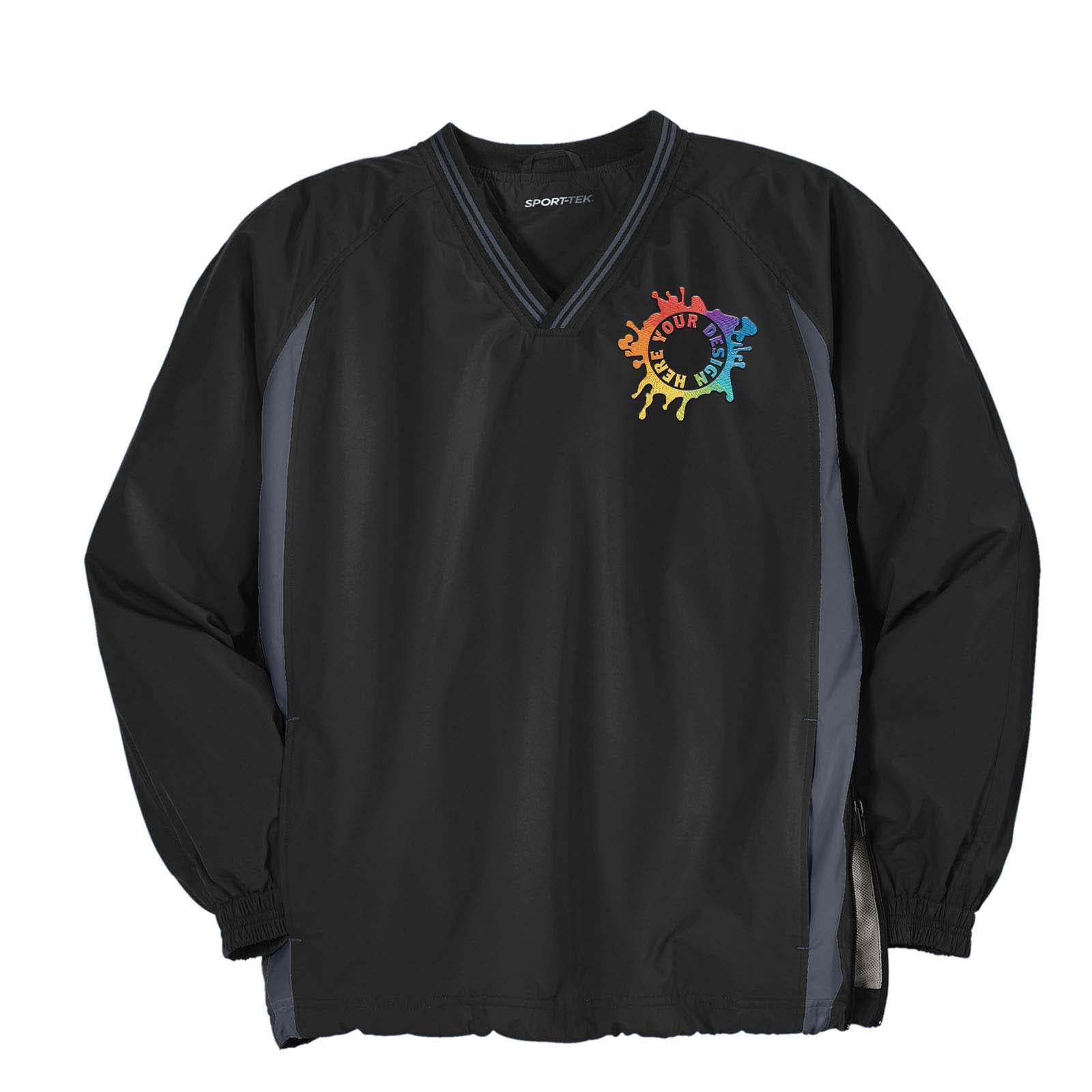 Sport-Tek® Tipped V-Neck Raglan Wind Shirt Embroidery - Mato & Hash