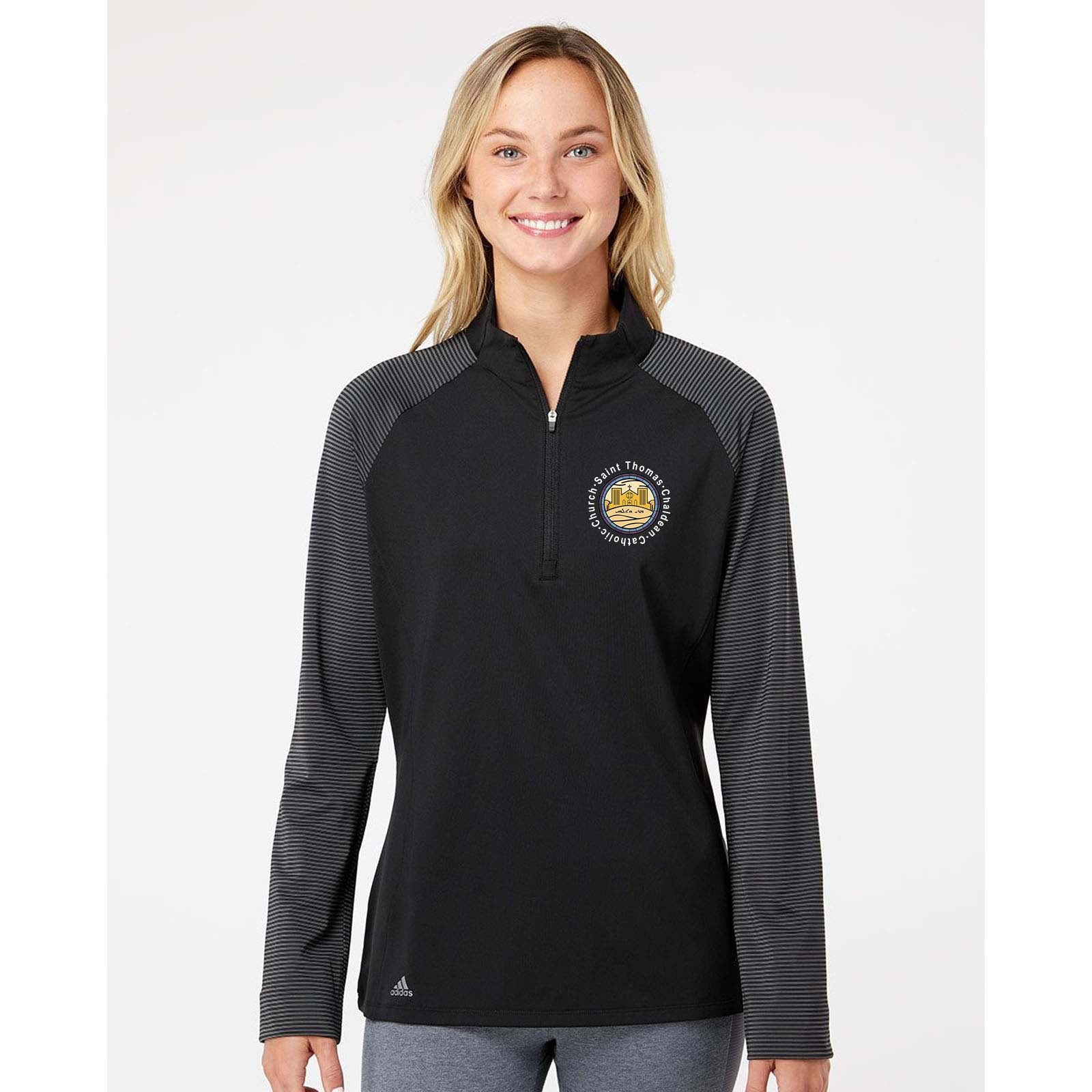 St. Thomas Catholic Church Adidas - Women's Stripe Block Quarter-Zip Pullover Printed - Mato & Hash