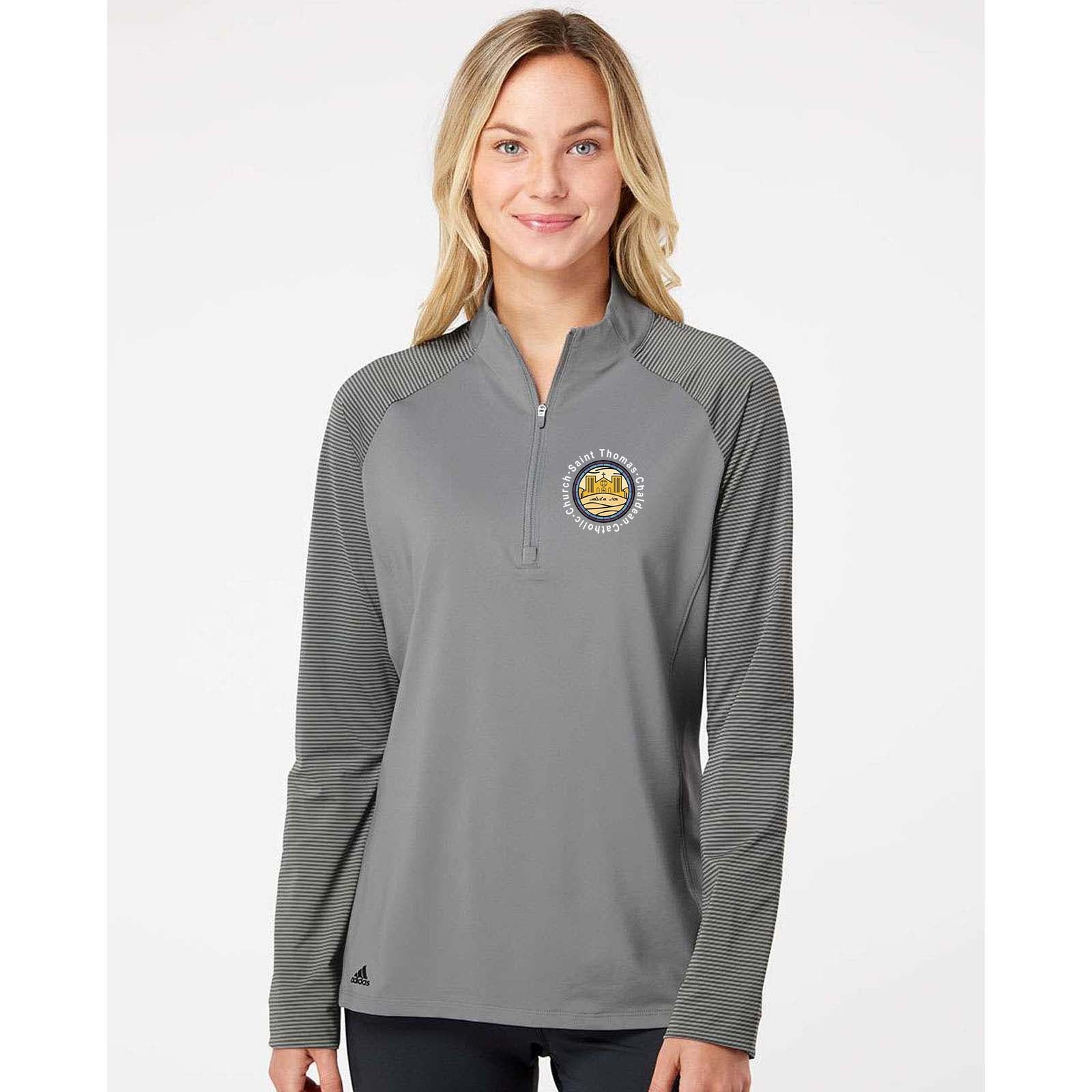 St. Thomas Catholic Church Adidas - Women's Stripe Block Quarter-Zip Pullover Printed - Mato & Hash