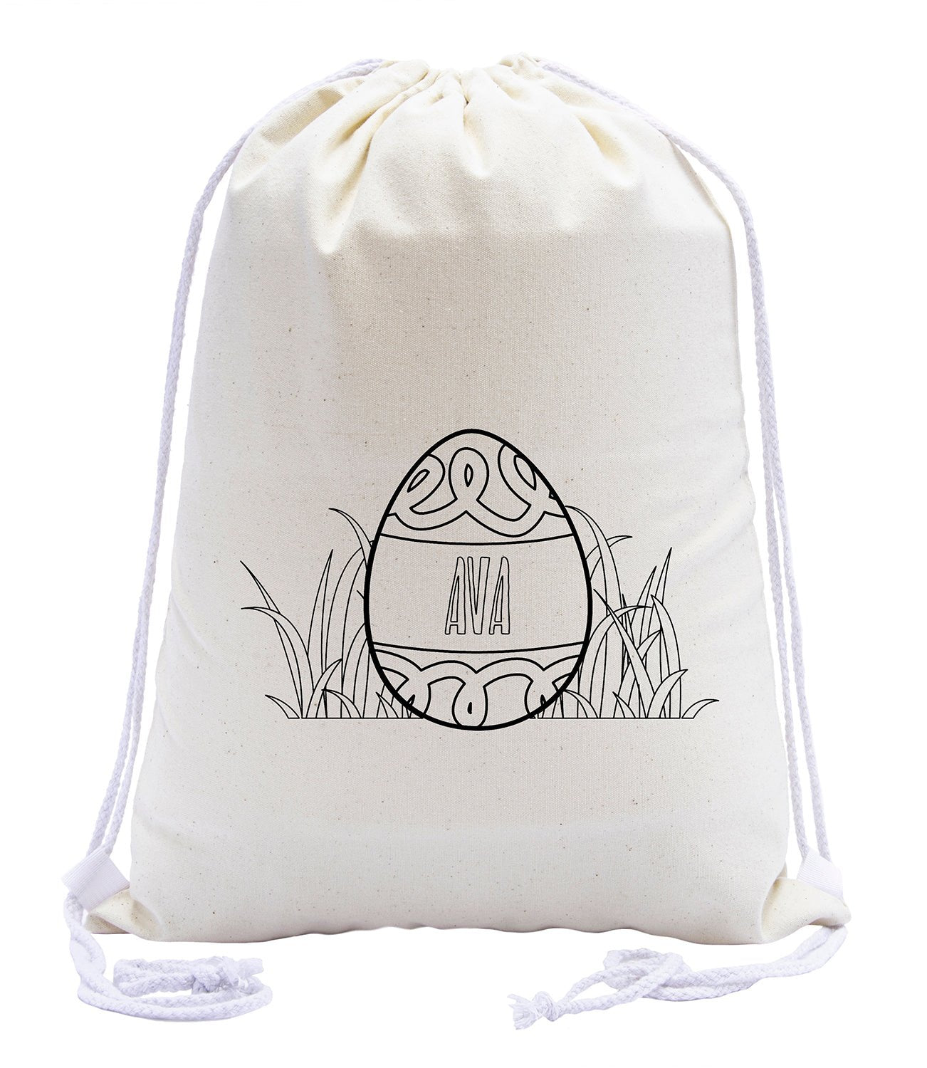 Swirly Egg Custom Name Color in Easter Cotton Drawstring Bag - Mato & Hash