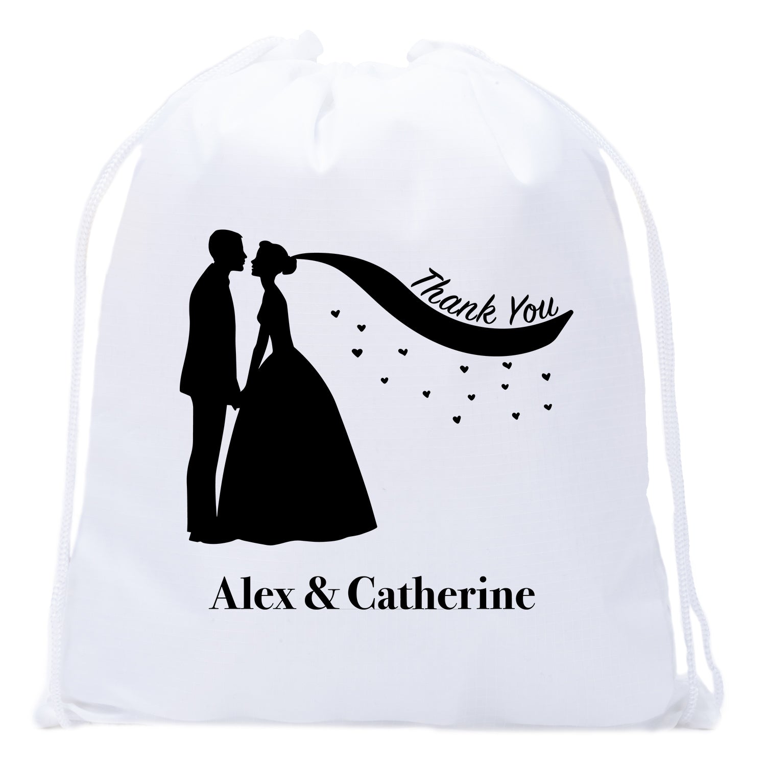 Thank You + Couple Kissing Custom Names Mini Polyester Drawstring Bag - Mato & Hash