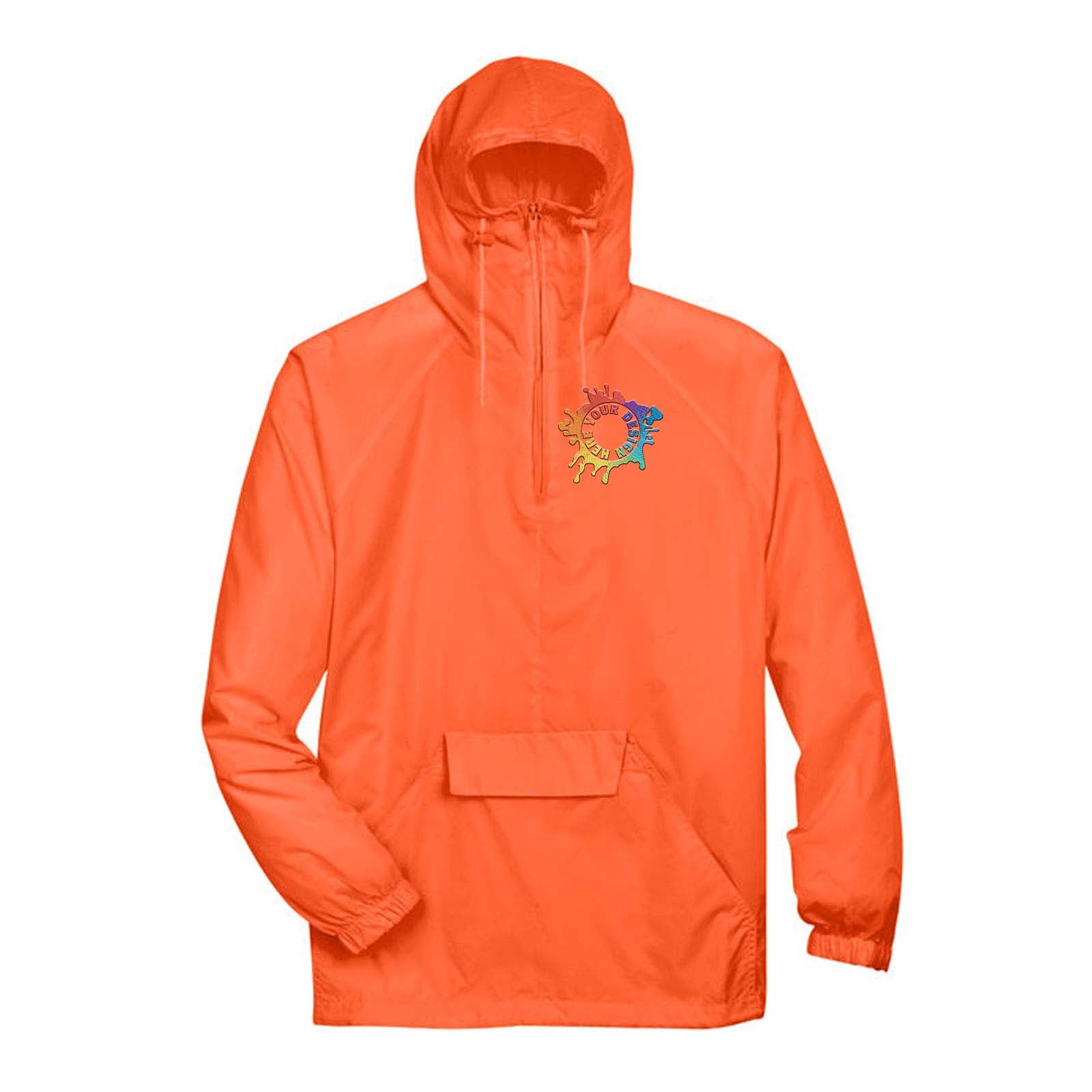 UltraClub Adult Quarter-Zip Hooded Pullover Pack-Away Jacket Embroidery - Mato & Hash