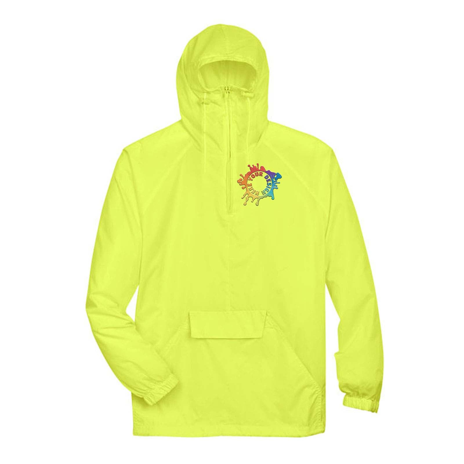 UltraClub Adult Quarter-Zip Hooded Pullover Pack-Away Jacket Embroidery - Mato & Hash