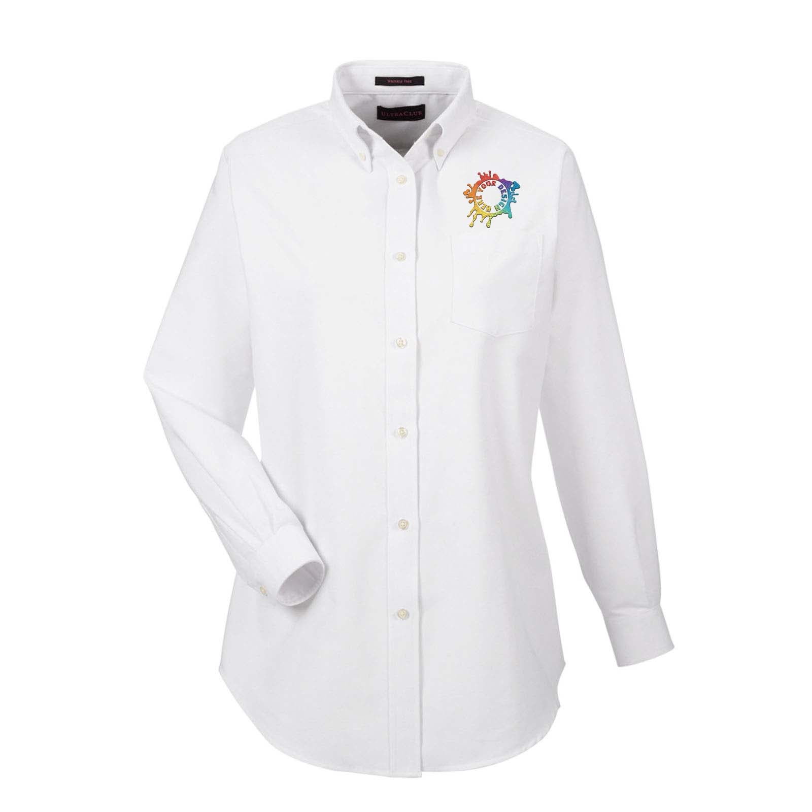 UltraClub Ladies' Classic Wrinkle-Resistant Long-Sleeve Oxford Embroidery - Mato & Hash