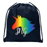Unicorn Head + Custom Initials Mini Polyester Drawstring Bag - Mato & Hash