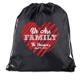We Are Family - Custom Name & Date on Red Heart Polyester Drawstring Bag