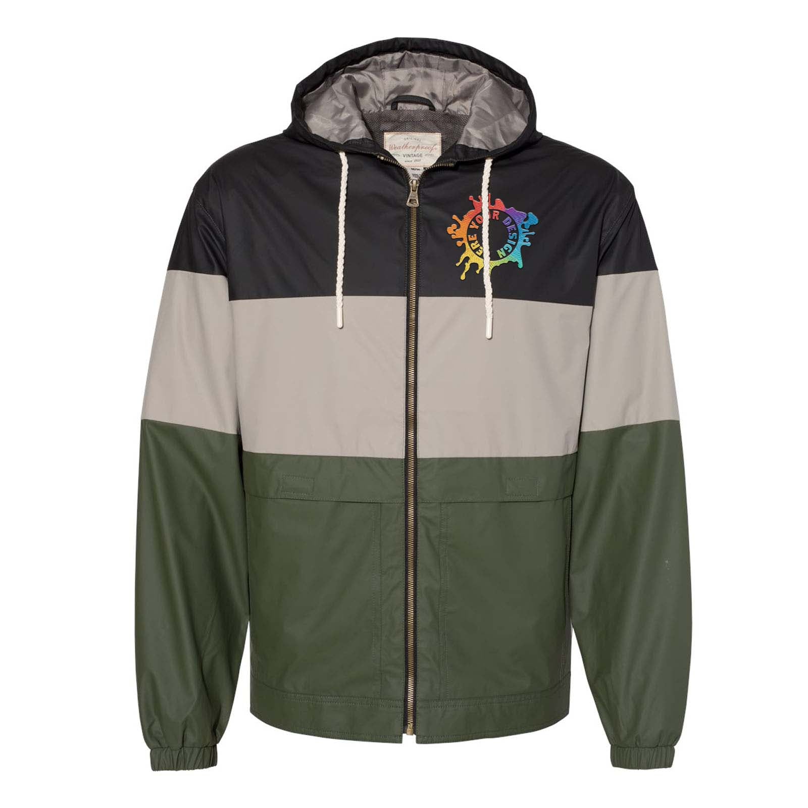 Weatherproof - Vintage Colorblocked Hooded Rain Jacket Embroidery - Mato & Hash