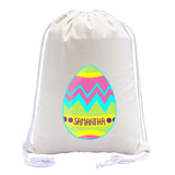 Zig Zag Easter Egg Custom Name Cotton Drawstring Bag - Mato & Hash