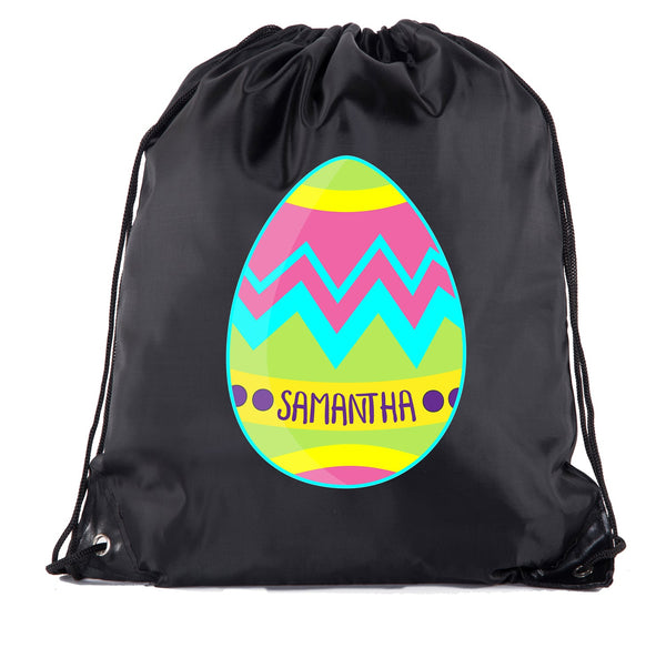Zig Zag Easter Egg Custom Name Mini Polyester Drawstring Bag