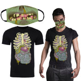 Zombie Mouth Face Mask and Zombie Guts T Shirt Combo Unisex Adult