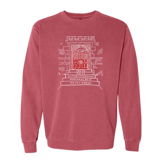 New City School - Red Door Print  - Comfort Colors Crewneck Sweatshirt
