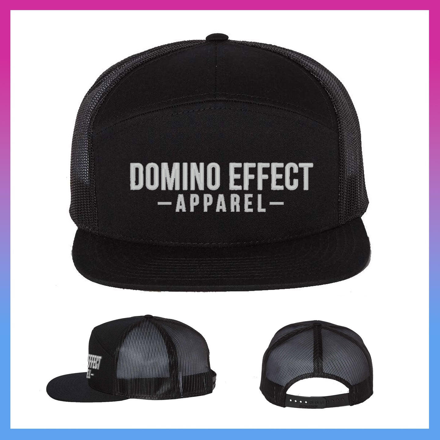 Domino Effect Apparel - Puff Embroidered Richardson 7-Panel Trucker Cap