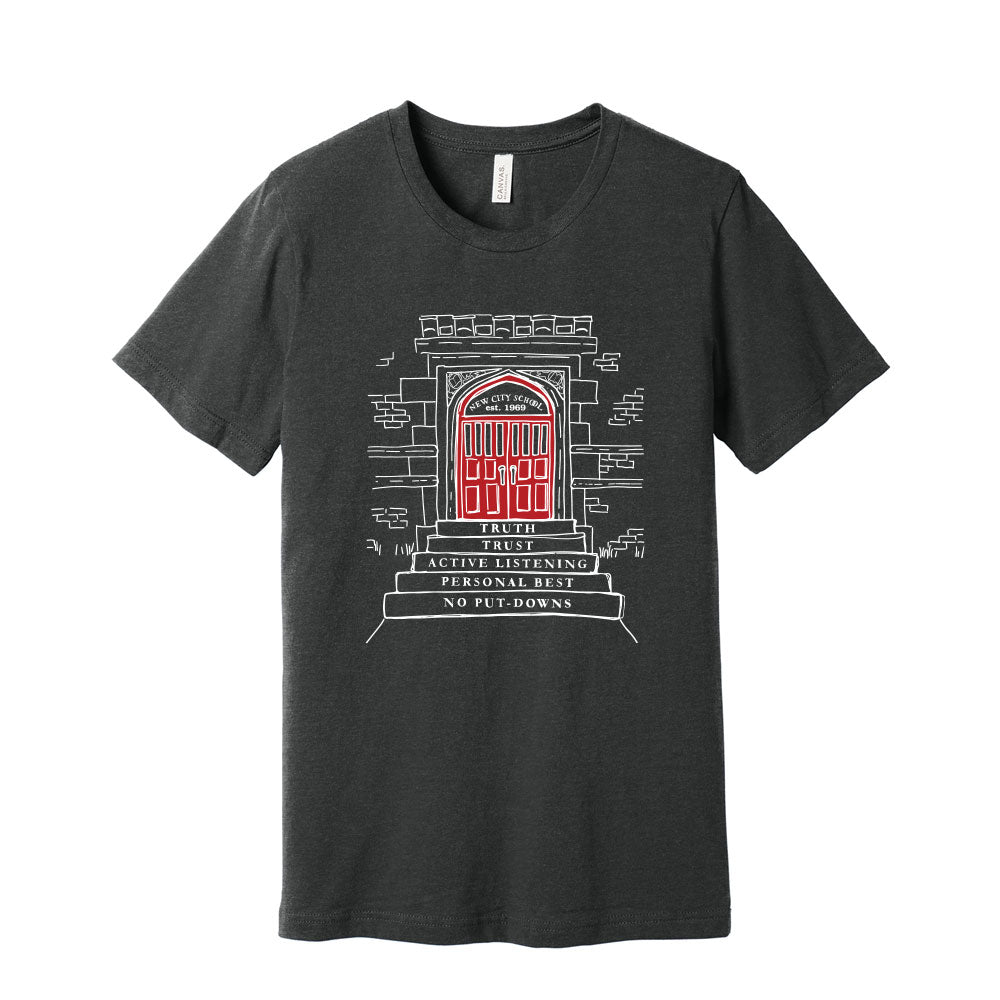 New City School - Red Door/Rules To Live By  - Bella + Canvas Unisex Cotton/Polyester Blend T-Shirt - Printed
