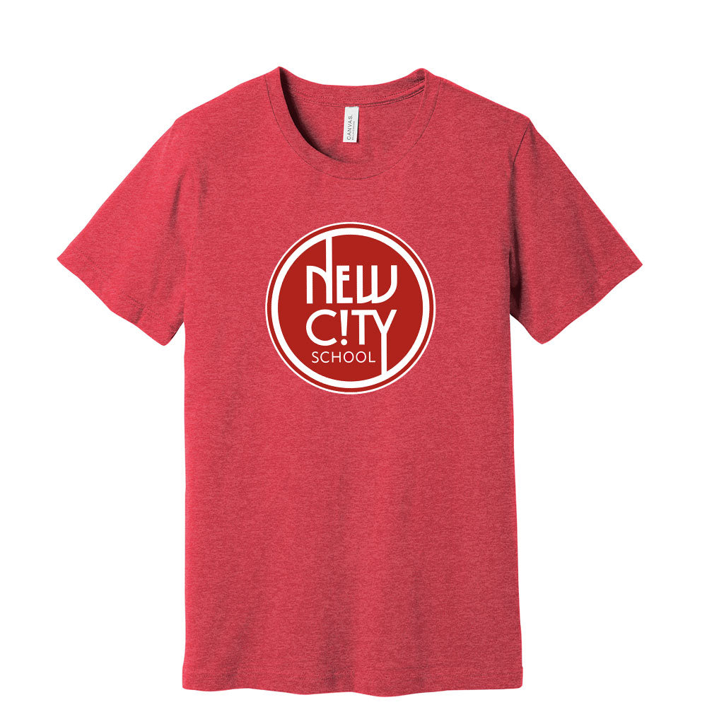 New City School - Red Circle  - Bella + Canvas Unisex Cotton/Polyester Blend T-Shirt - Printed