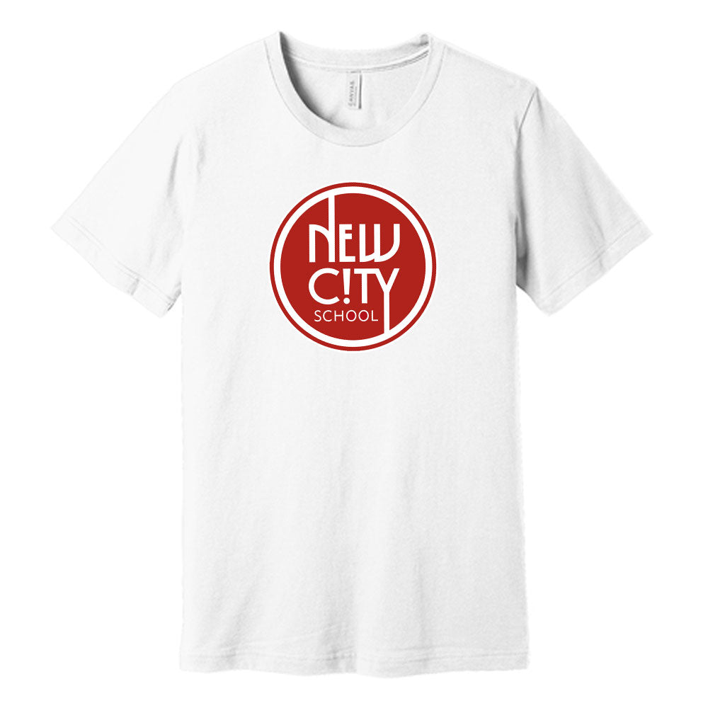 New City School - Red Circle  - Bella + Canvas Unisex Cotton/Polyester Blend T-Shirt - Printed