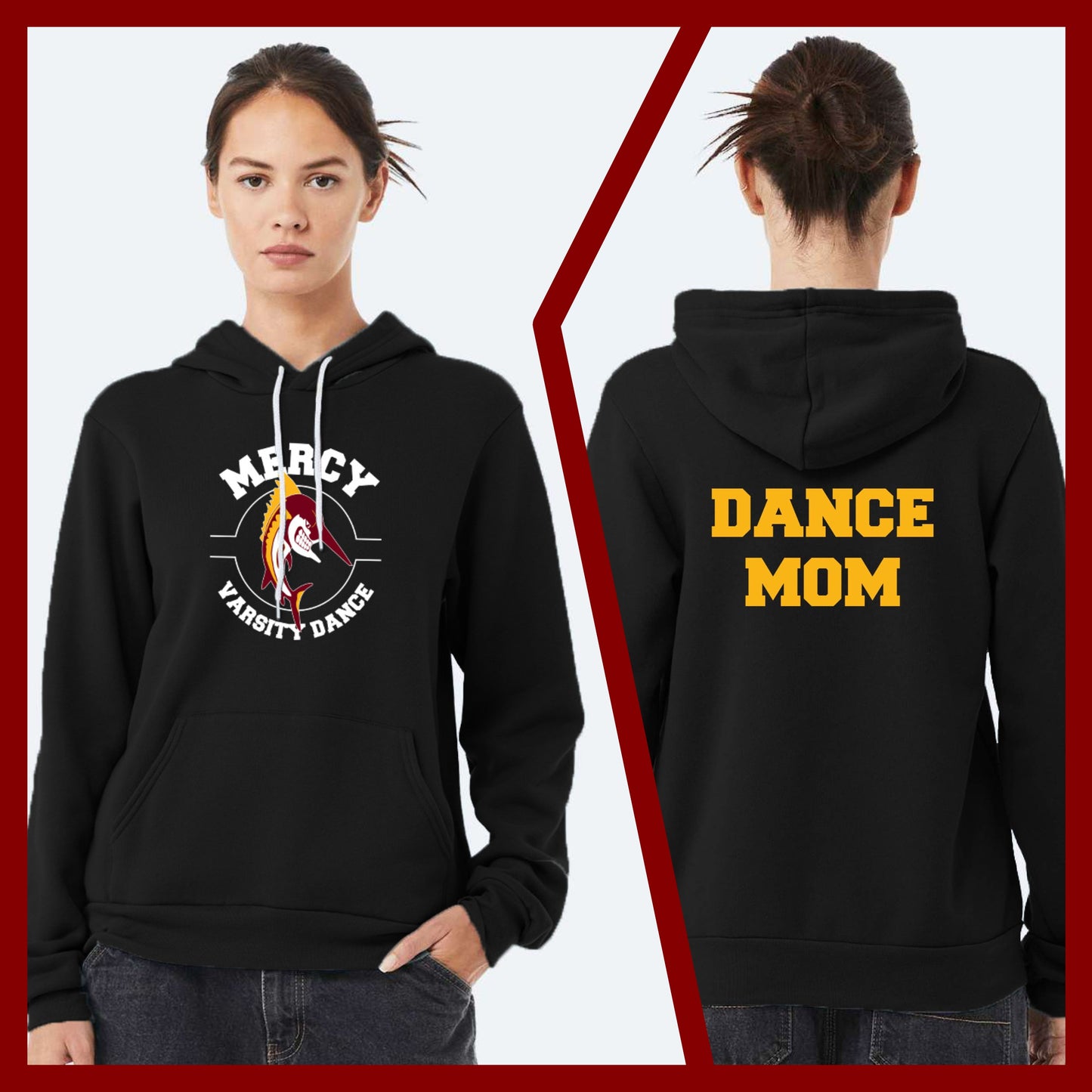 Mercy Varsity Dance - MOM/DAD Bella+Canvas Unisex Sponge Fleece Hoodie (Double Sided)