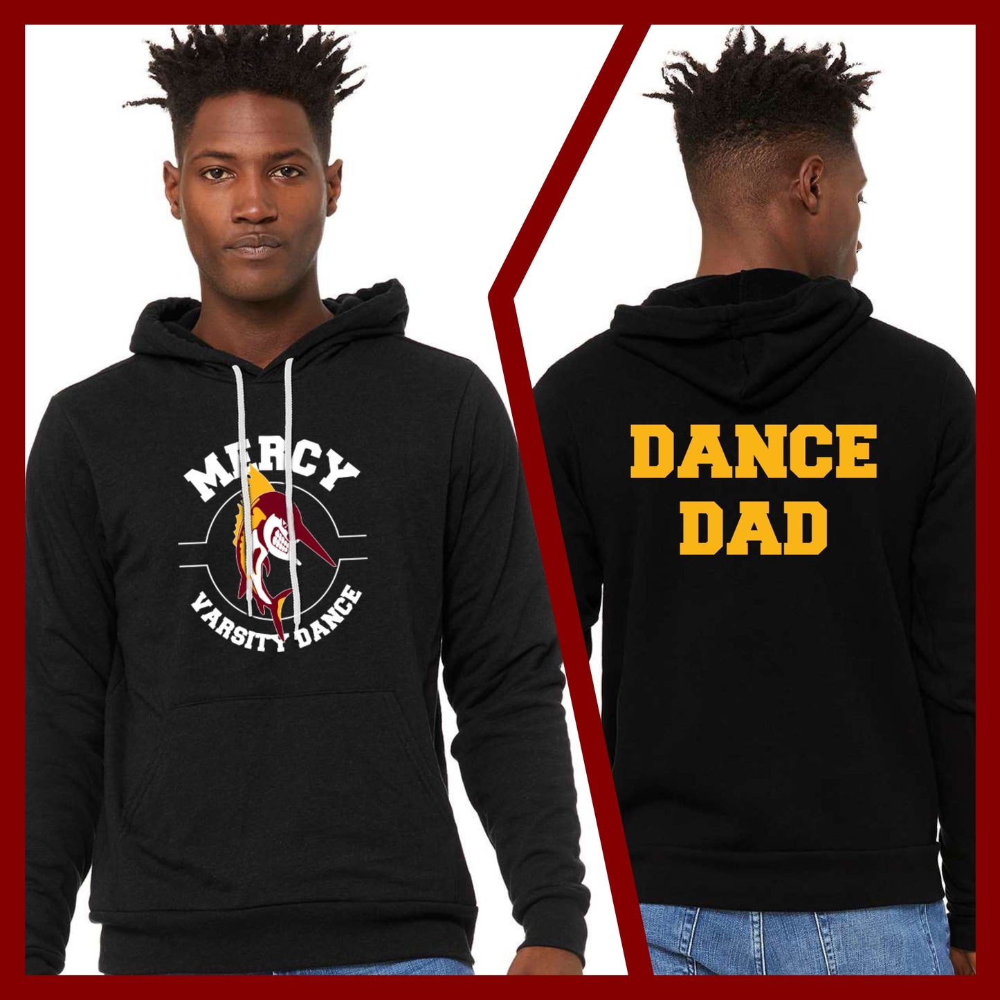 Mercy Varsity Dance - MOM/DAD Bella+Canvas Unisex Sponge Fleece Hoodie (Double Sided)