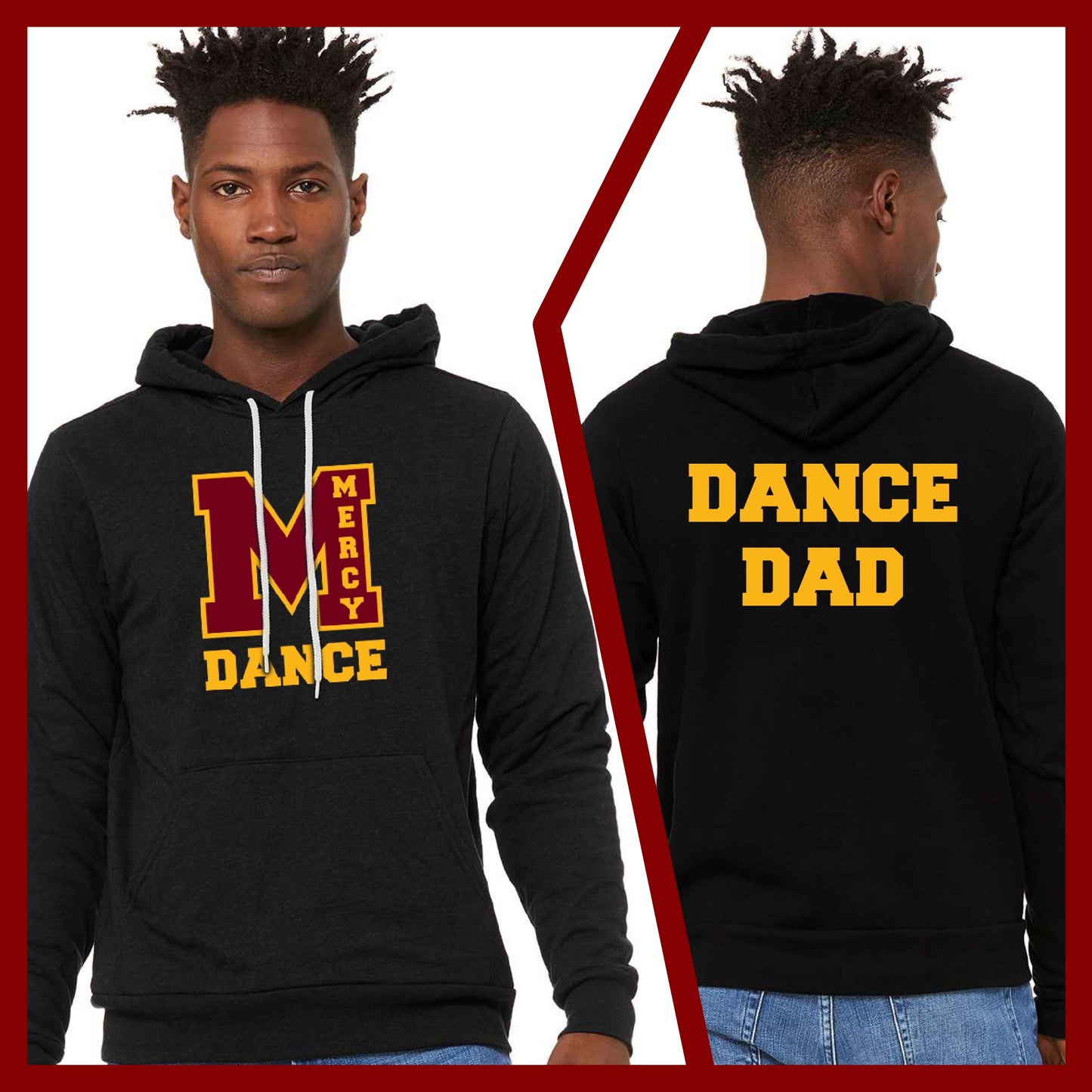 Mercy Varsity Dance - MOM/DAD Bella+Canvas Unisex Sponge Fleece Hoodie (Double Sided)