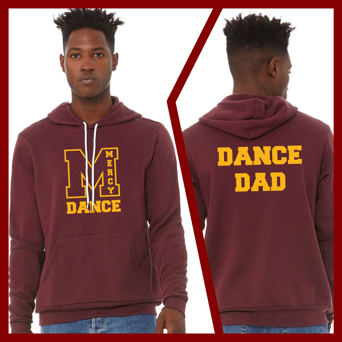 Mercy Varsity Dance - MOM/DAD Bella+Canvas Unisex Sponge Fleece Hoodie (Double Sided)