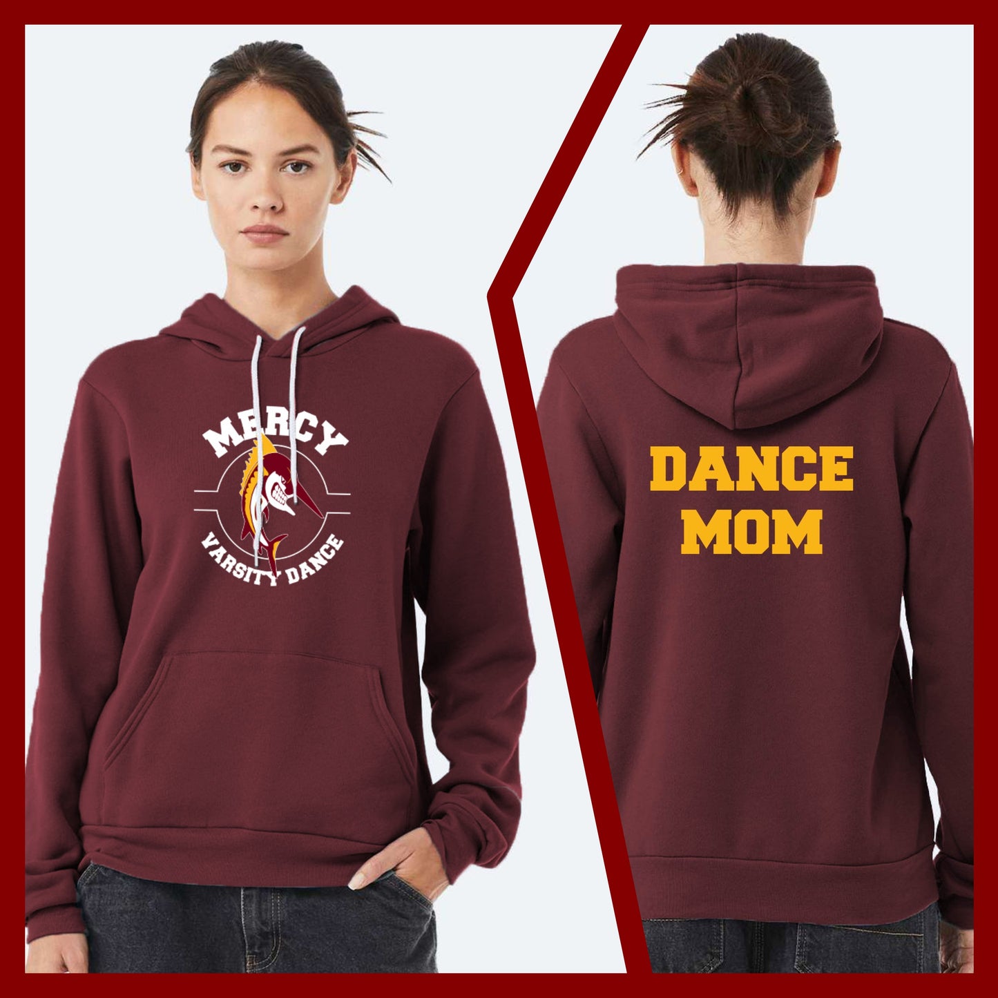 Mercy Varsity Dance - MOM/DAD Bella+Canvas Unisex Sponge Fleece Hoodie (Double Sided)